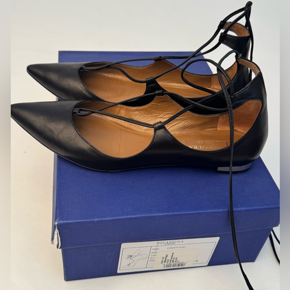Aquazzura Christy Lace-Up Ballet Flats - Black 37